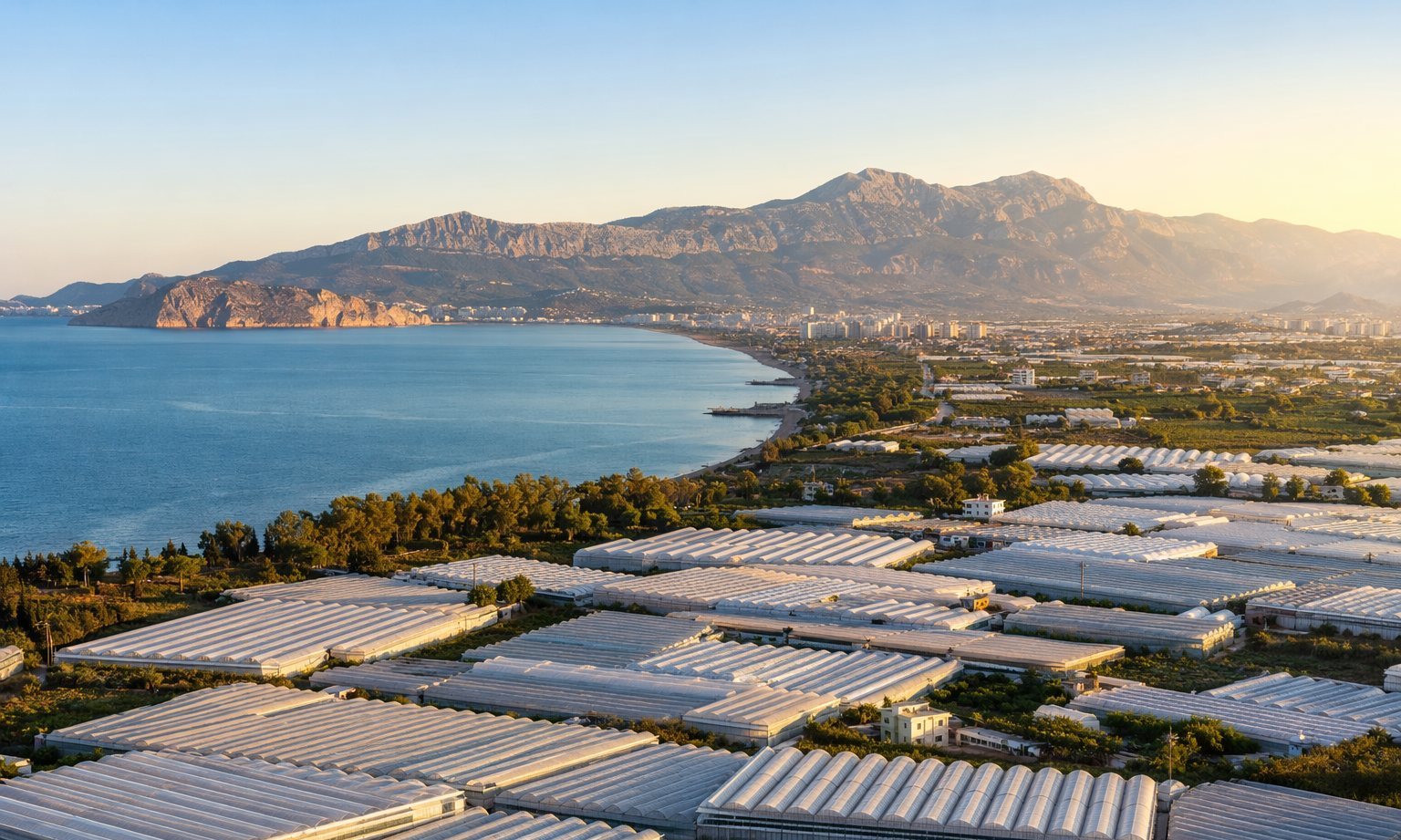 Antalya kıyısında sera kuşağı havadan görünüm
